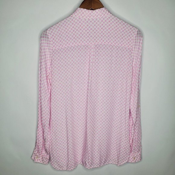 Olsen Europe Womens Pink Polka Dot Button Front Blouse Size XS Long Sleeve Work - Picture 2 of 7